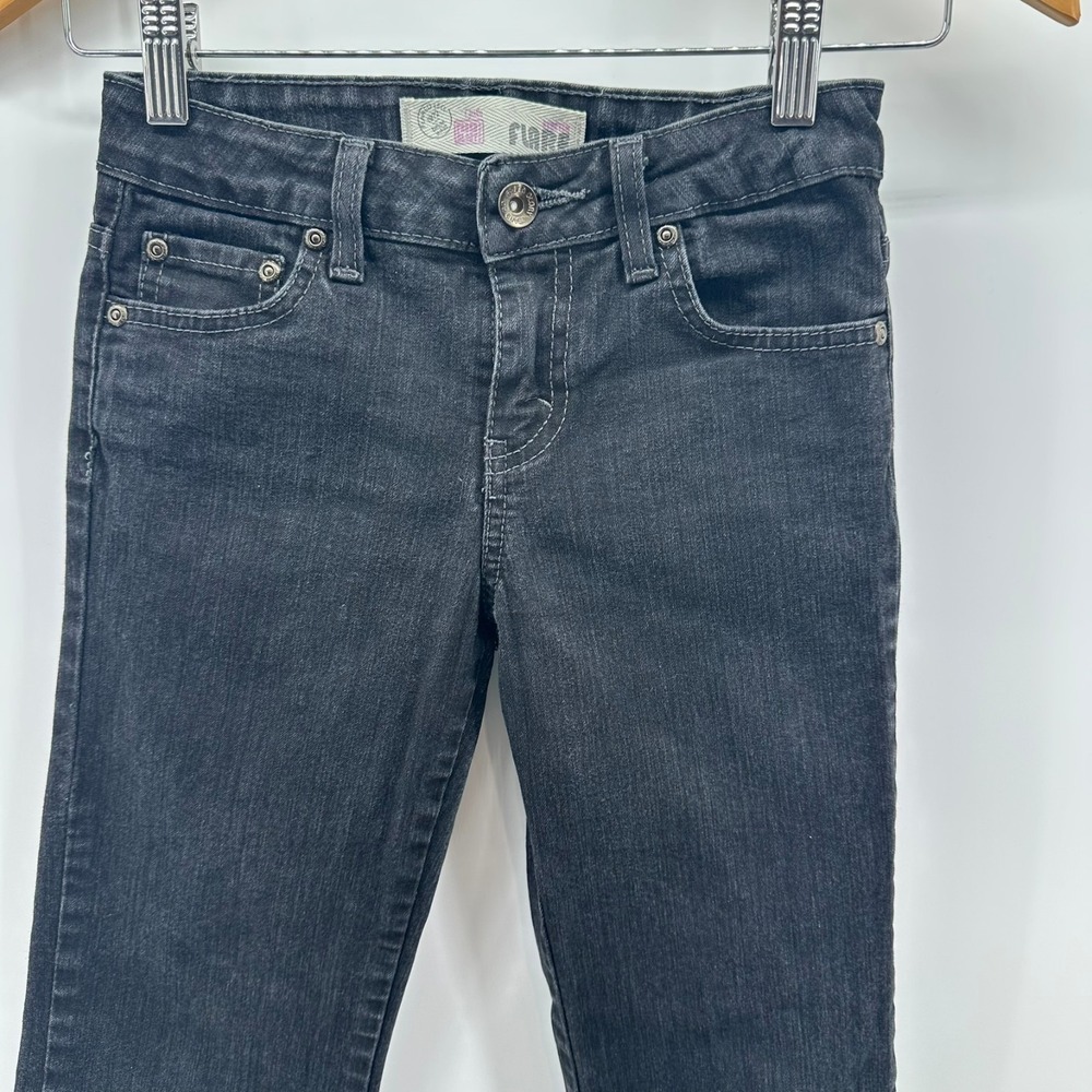 Faded Glory Flared Leg Jeans Girls 10 Dark Black Denim Slim Fit Mid Rise Stretch